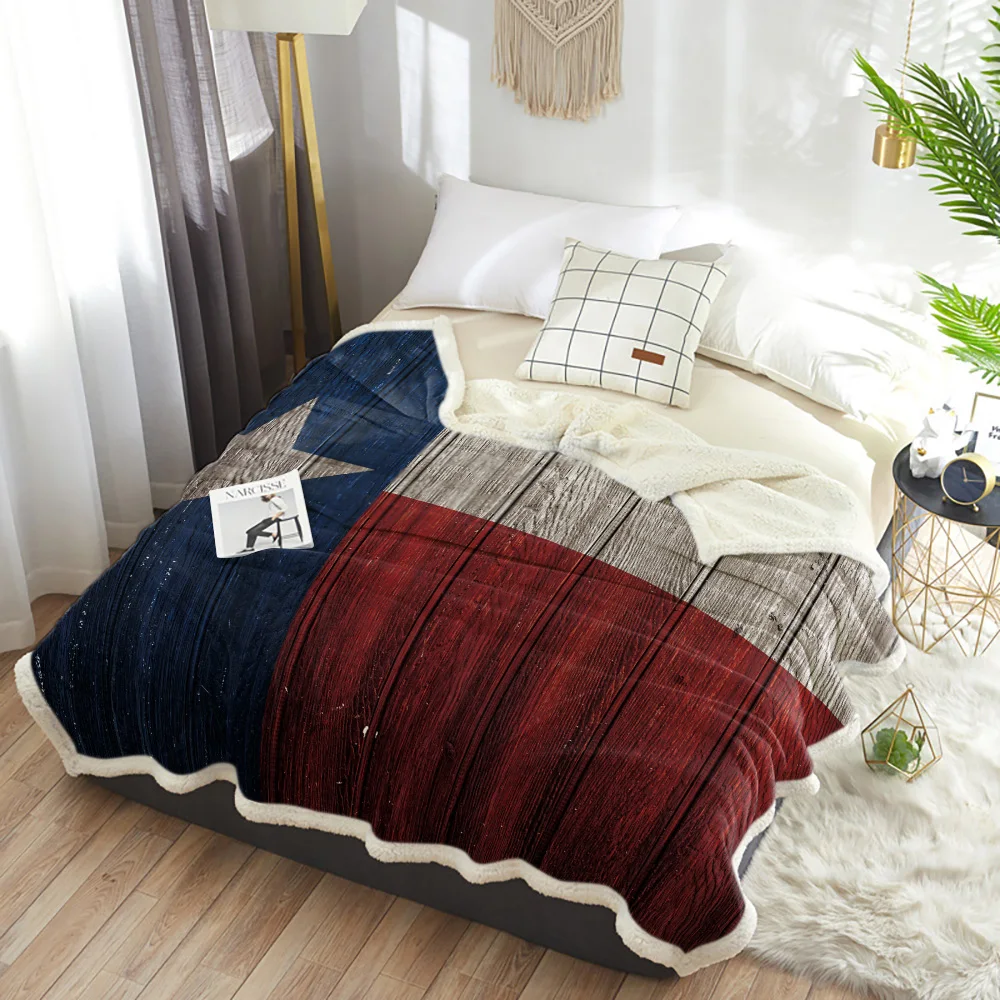 Winter Cashmere Sherpa Blanket Texas Flag Vintage Wood Bedspread Blankets Throws Travel Cover Personalized | Дом и сад