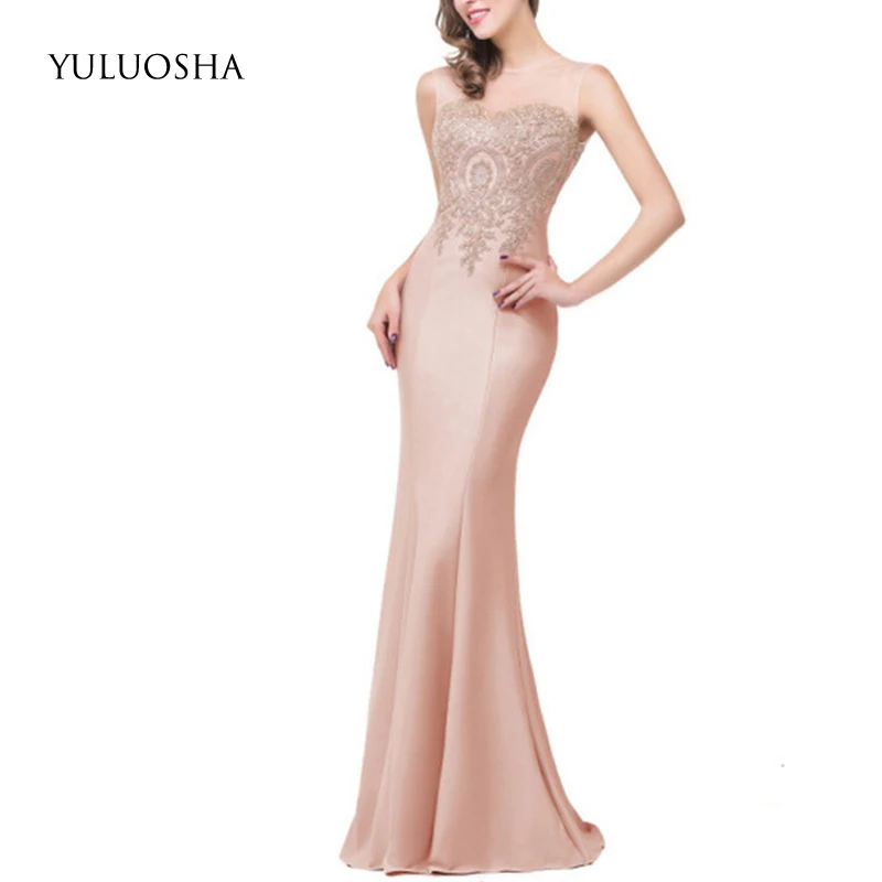 YULUOSHA новое модное сексуальное вечернее платье с аппликацией и круглым вырезом