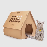 pet furniture diy cat house carton box have small window tools scratch board self assembly kitten indoor corrugated paper house