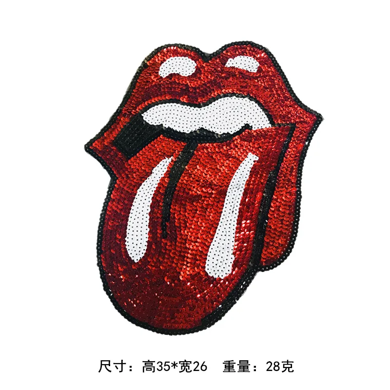 Милые нашивки модные большие красные пайетки нашивка на язык аппликация одежду