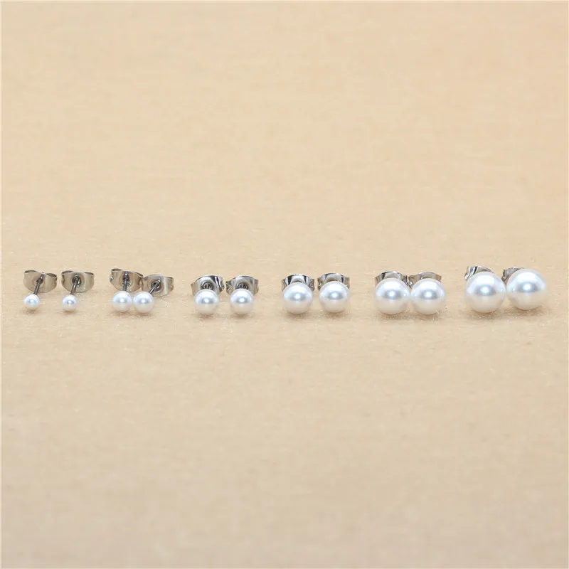 

Brief ABS Pearls Stud Earrings With Titanium Needle No Allergy Size 3mm to 8mm