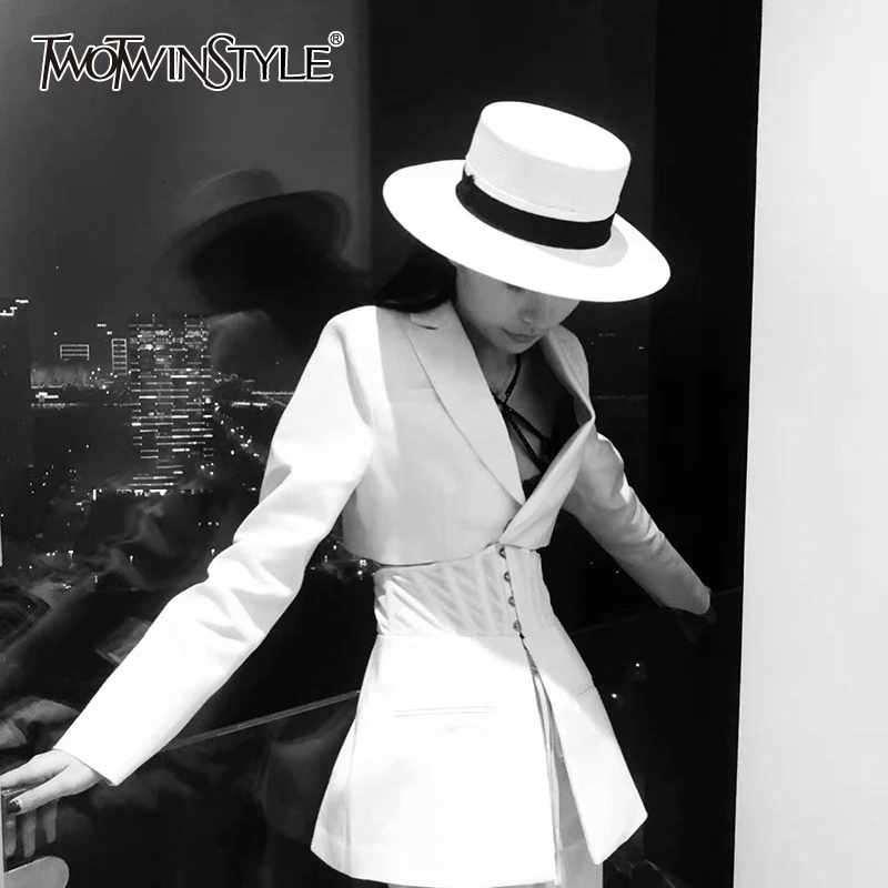 Женская Лоскутная Туника TWOTWINSTYLE осенняя куртка с отложным воротником длинными