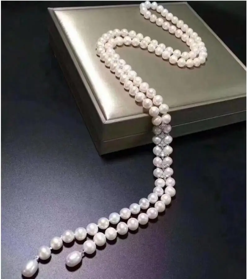

Fashion jewelry noble jewelry long 9-10mm Freshwater white pearl necklace