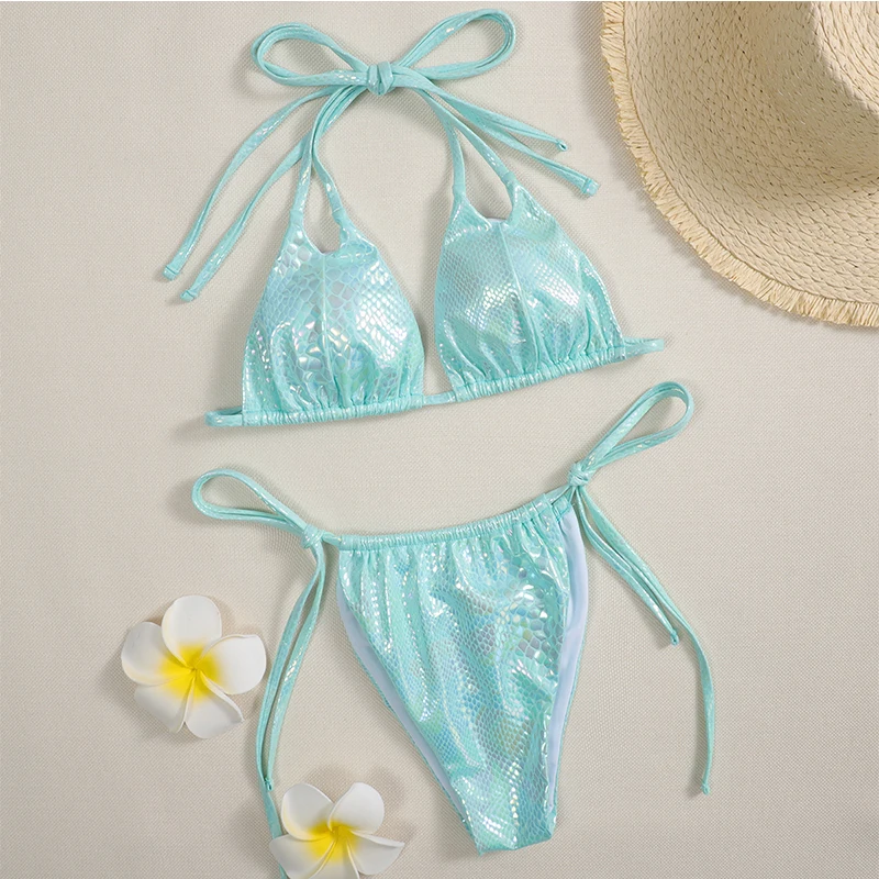 Женский Блестящий купальник-бикини In-X с эффектом пуш-ап и лямкой на шее