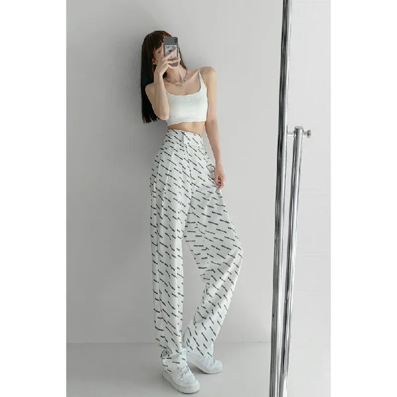 

Women 's Casual Pants Printed Spring and Summer New High Waist Wide- Leg Suit Pants Slimming Loose Straight Mopping Pants