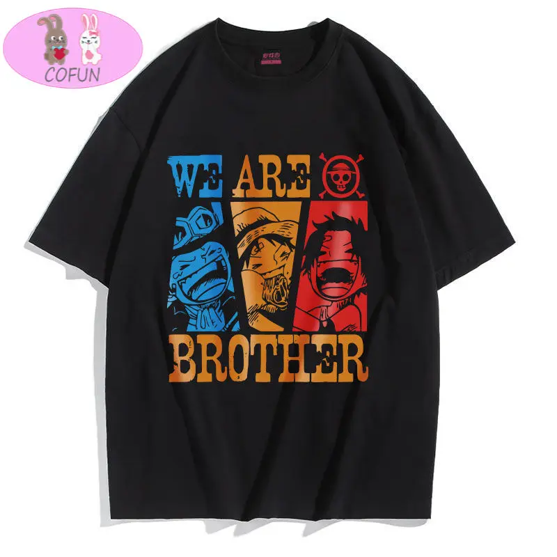 

COFUN Anime Luffy Ace Sabo We Are Brothers Printed Soft Cotton Wearing Fashion T-shirt Harajuku Unisex Tees