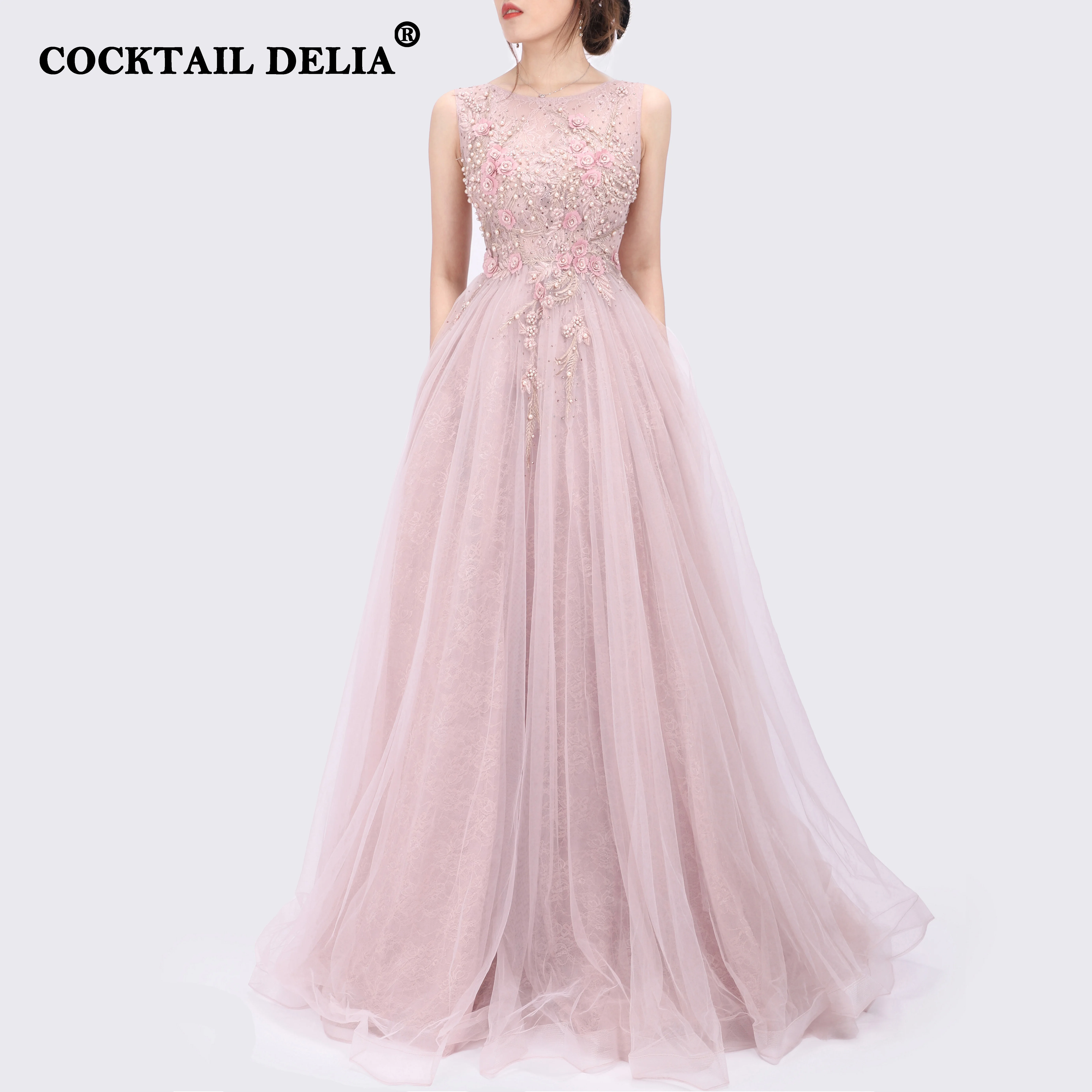 

Cocktail Delia Pink Sweetheart Evening Dresses 2021 A-Line Sleeveless Handmade Flowers For Women Party