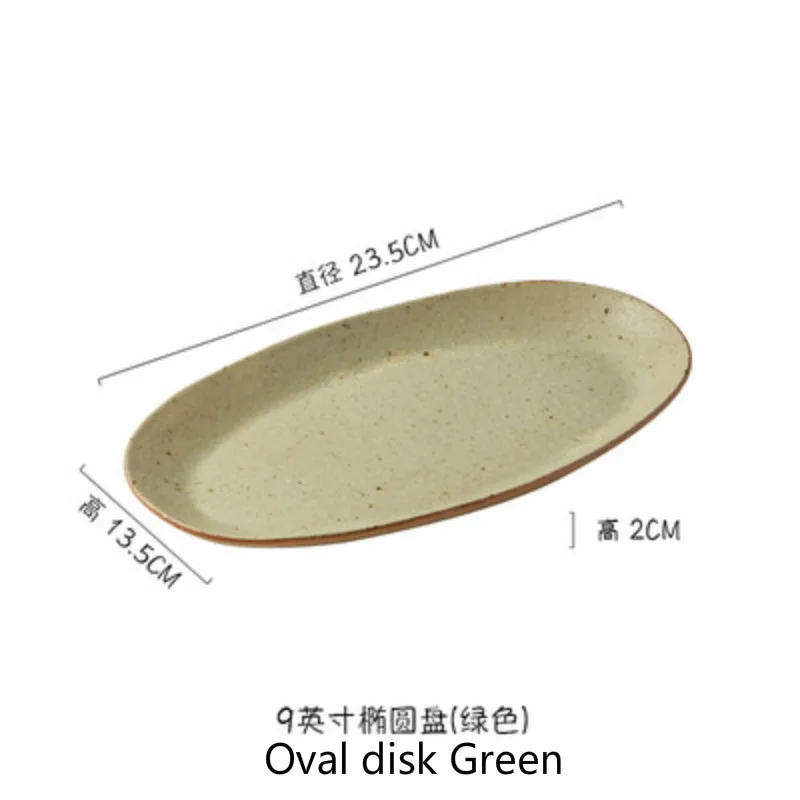 Oval disk Green FANTERCY Японский ретро тонкий керамический креативный Западный простой блюдо для стейков домашний Ретро Круглый Салатница посуда и тарелки наборы - Цвет: Oval disk Green