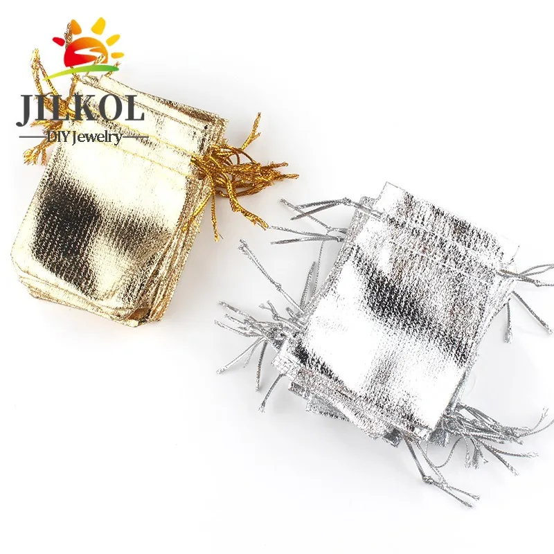 50Pcs/lot 7x9cm 9x12cm Gold Silver Color Adjustable Jewelry Packing Bags For Party Candy Drawstring Wedding Gift Bags
