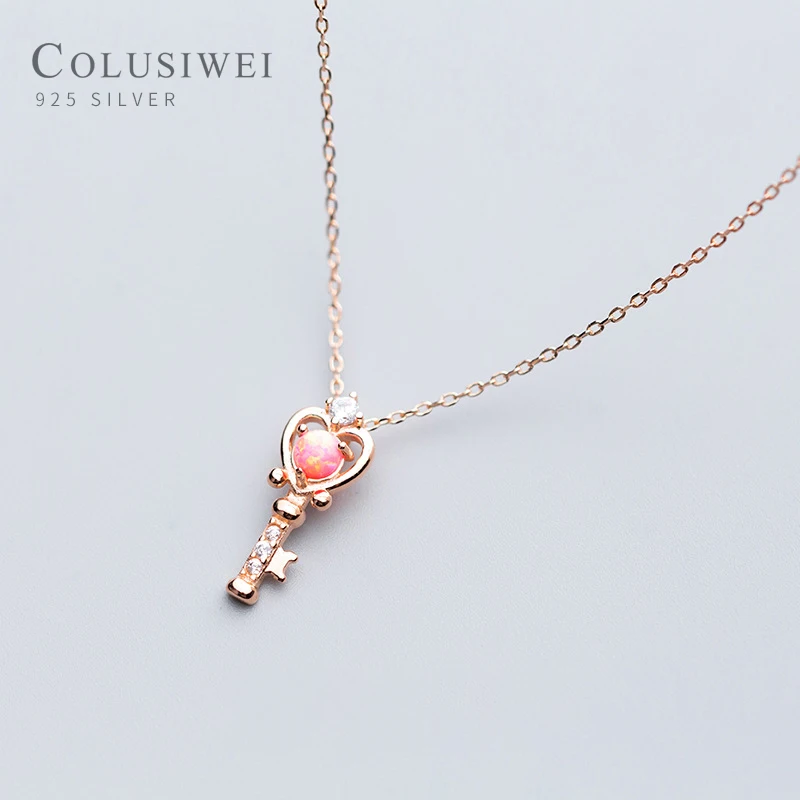 Colusiwei Fashion 925 Sterling Silver Colorful Opal Luxury Exquisite Key Pendant for Women Link Chain Korea Style Fine Jewelry | Украшения