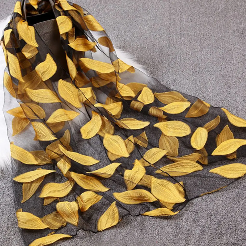 

Spring Summer Women Girls Leaves Jacquard Organza Scarf Shawls Sunshade Long Beach Scarves Wraps 65x170cm