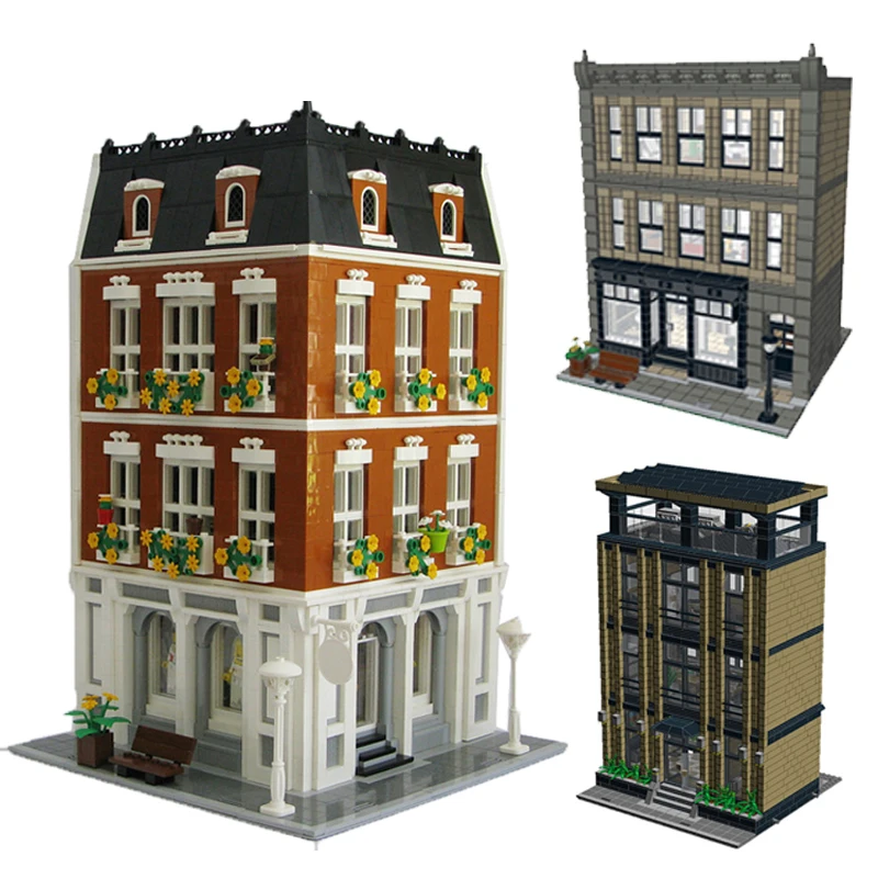 

City Street View Modular Police Station Model Bridal Shop Black Swan Office Building Blocks DIY Bricks Toys for Children 60047