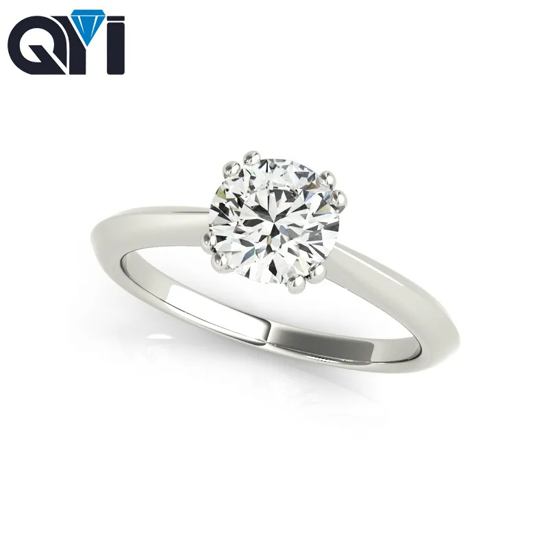 Женское кольцо QYI классическое для помолвки 1 карат имитация алмаза 925 пробы