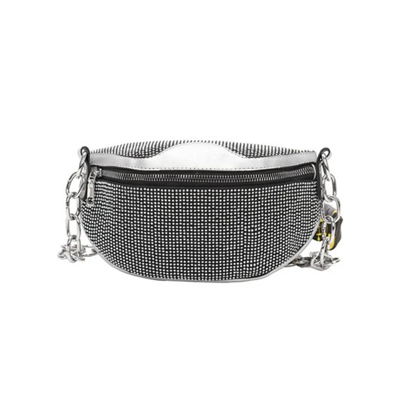 B Waist pack Женская поясная сумка, модная кожаная поясная сумка, нагрудная сумка через плечо, роскошная цепочка с бриллиантами, поясная сумка, сумки на плечо с бананом - Цвет: B Waist pack
