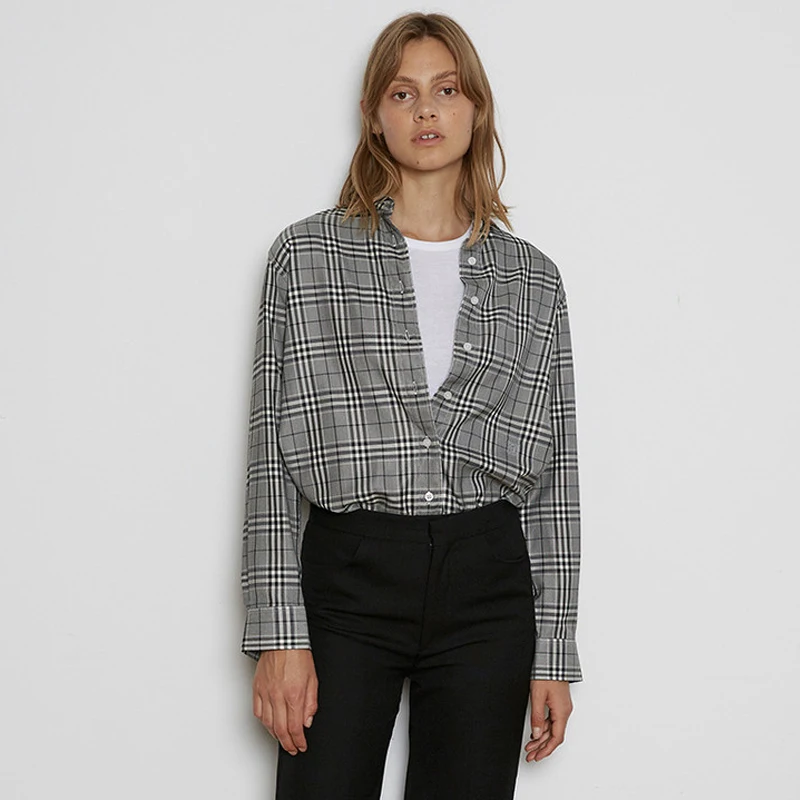 

2021 spring and summer new women's clothing Euro American fashion loose casual plaid shirt design sense long sleeve Fashion Top