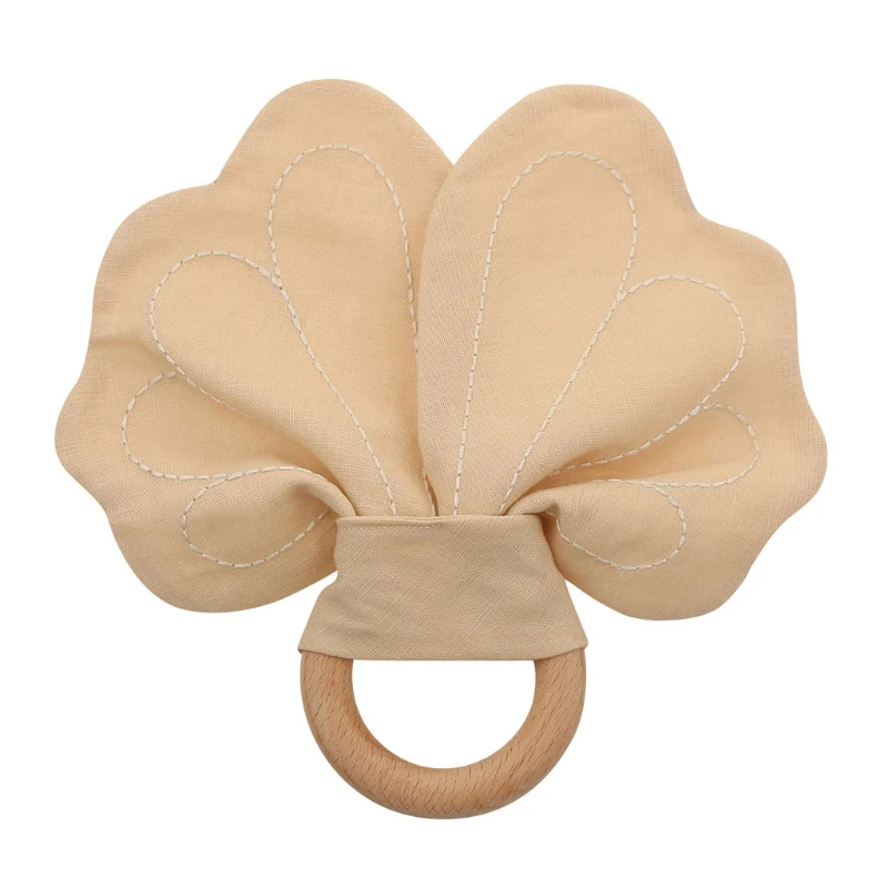 

Baby Wooden Teether Embroidery Flowers Comforting Toys Wood Rodent Rattle Toys
