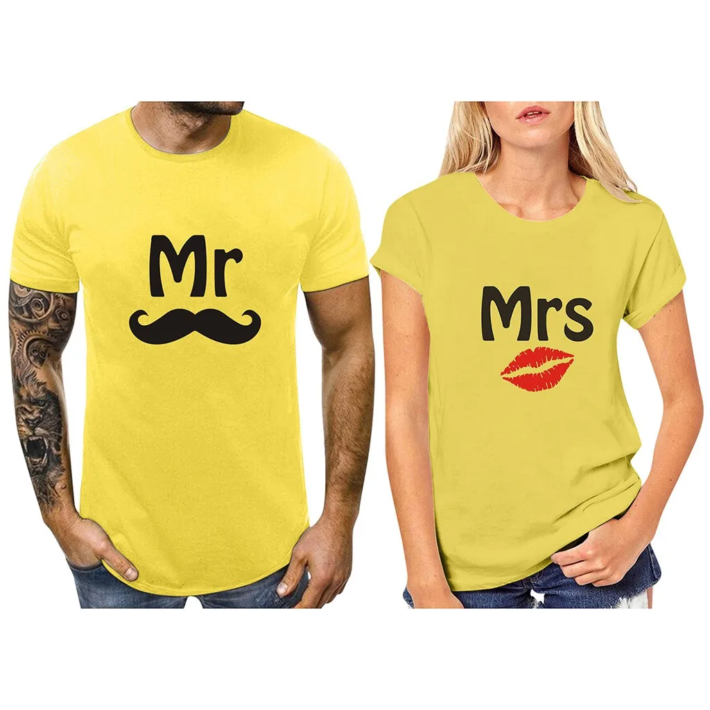 Enjoy the Spirit/Новые летние забавные парные футболки с принтом Mr mrs Love хлопковые