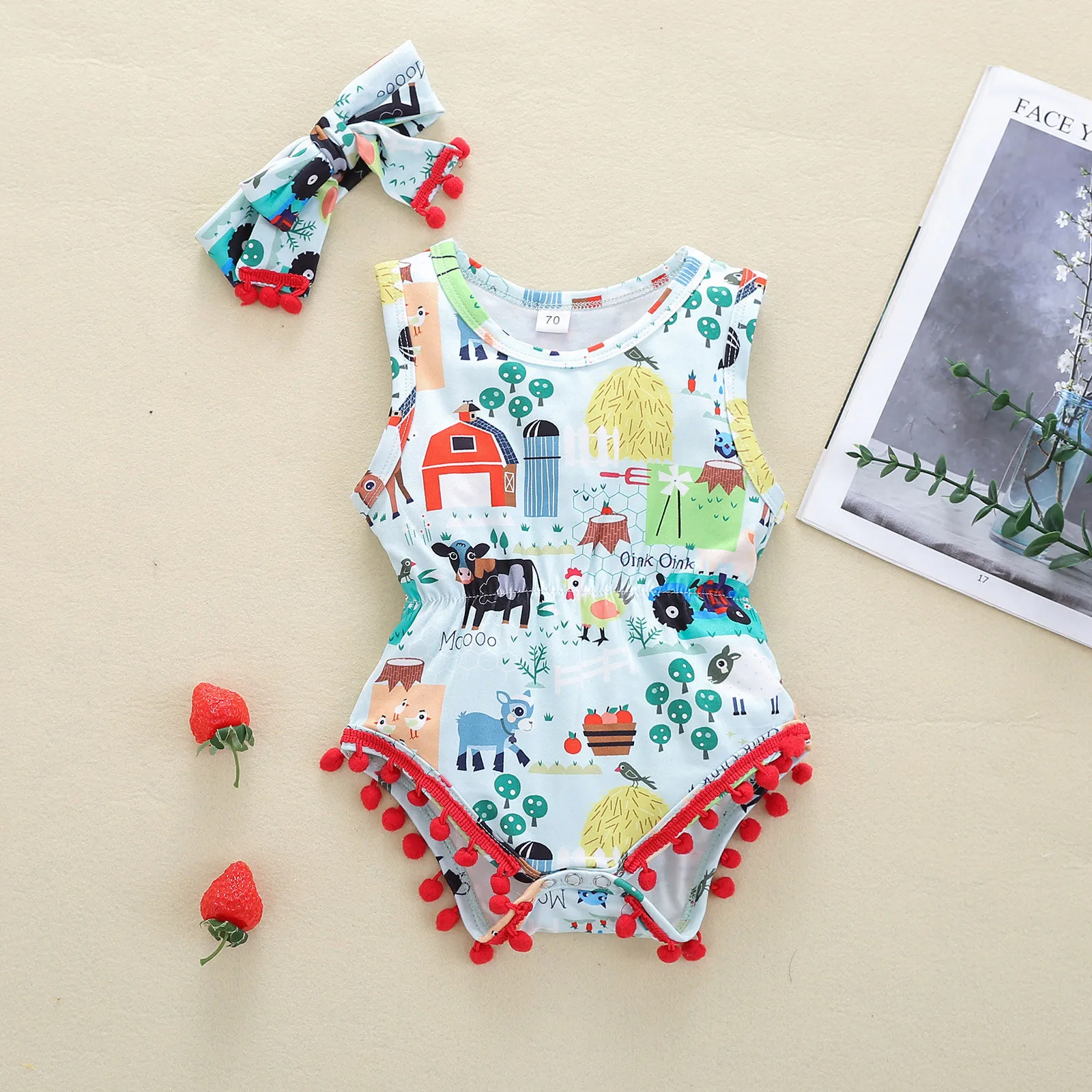 

2pcs Newborn Infant Baby Girls Romper Animal Print Tassal Bodysuit Romper + Headband Sets Baby Kids Outfits Casaul Girl Clothing