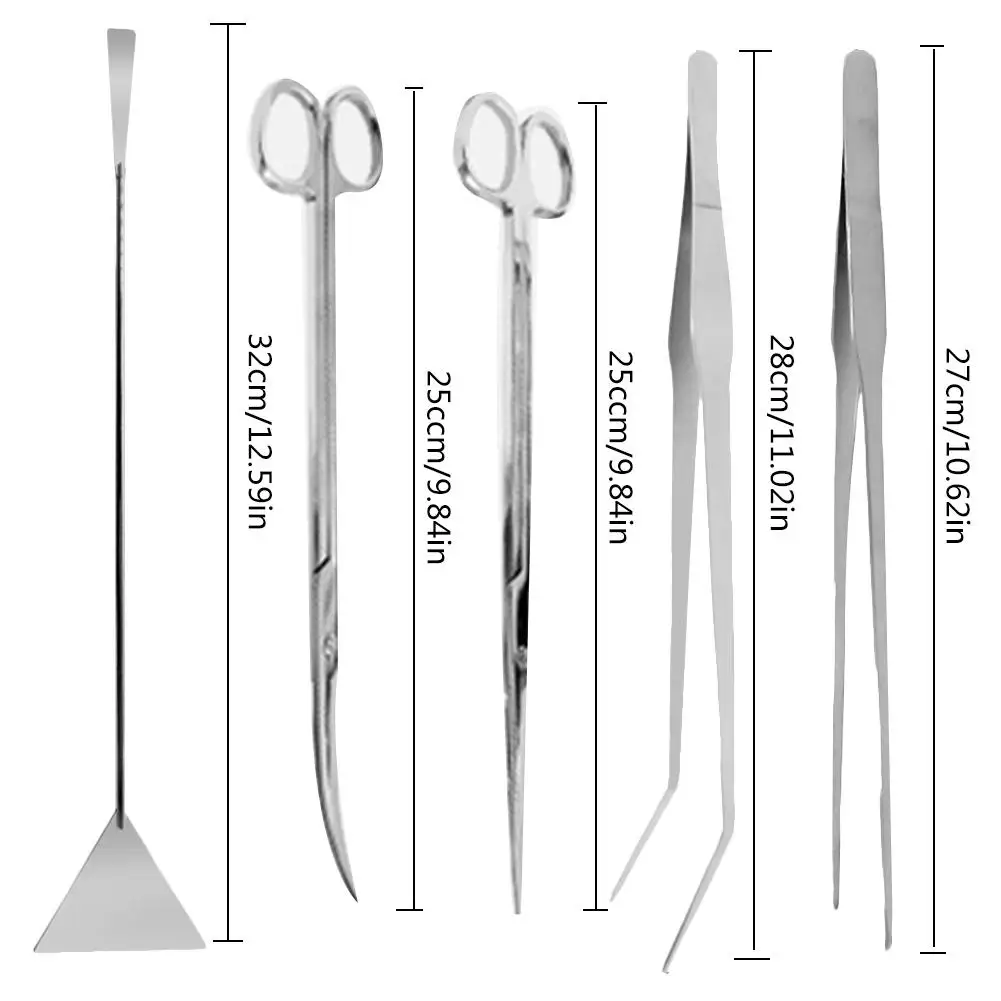 

5pcs/set Aquarium Cleaning Tools Kit Stainless Steel Aquarium Tank Water Plants Grass Tweezers Curve Scissor Shovel Tool Set