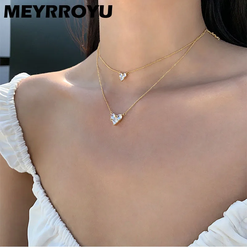 

Женское Ожерелье MEYRROYU, из серебра 2021 пробы, с блестящими бриллиантами и сердечками, Милый Подарок на годовщину