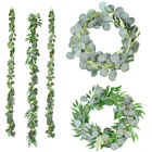 200 см искусственные зеленые эвкалипта гирлянда листья искусственная Виноградная лоза листва лозы ротанга растения искусственные, свадебные Плющ венок Настенный декор