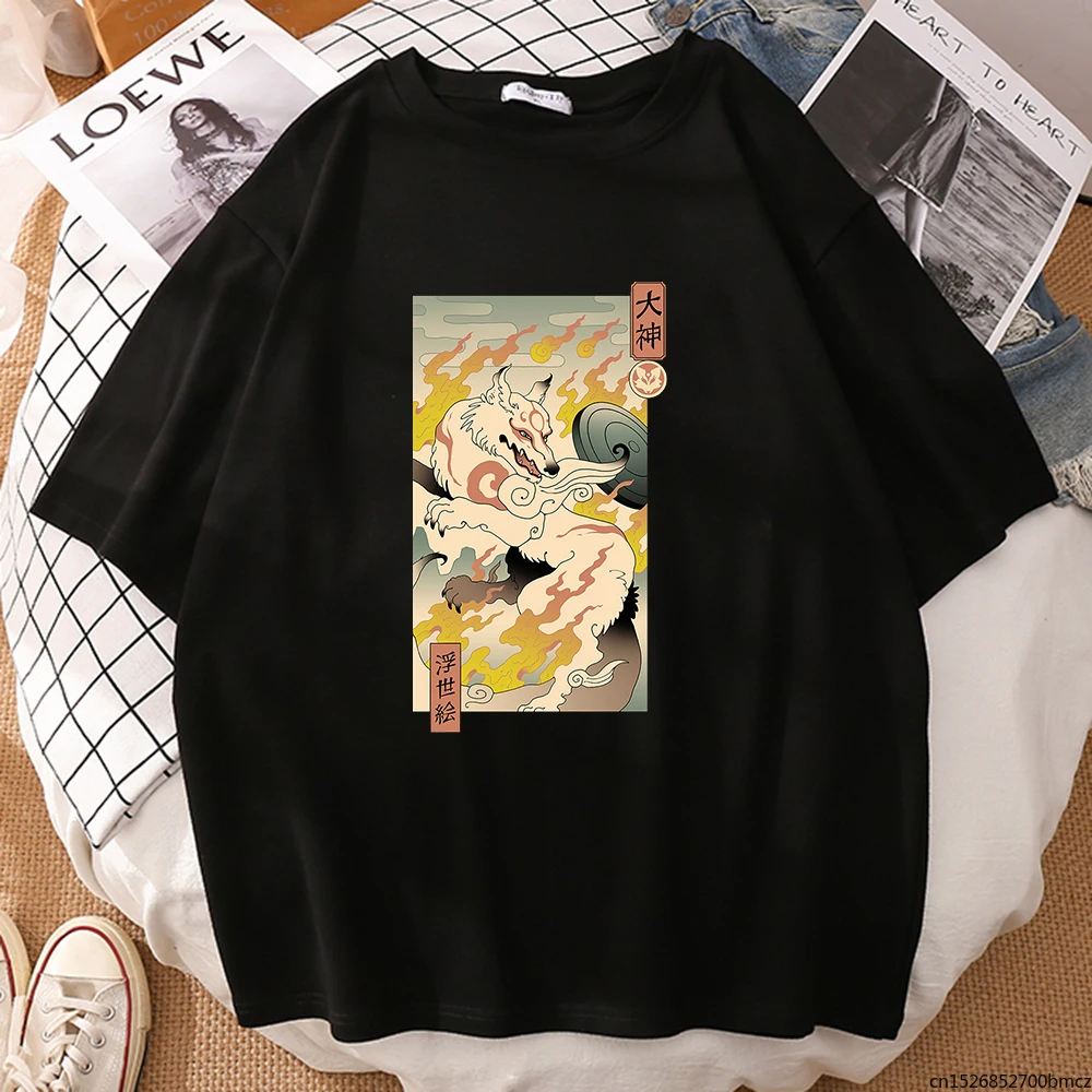 

Great God Wolf Ukiyoe Printing Women T Shirt Fashion Casual Tshirt Simplicity Cool Quality Womens Short Sleeves