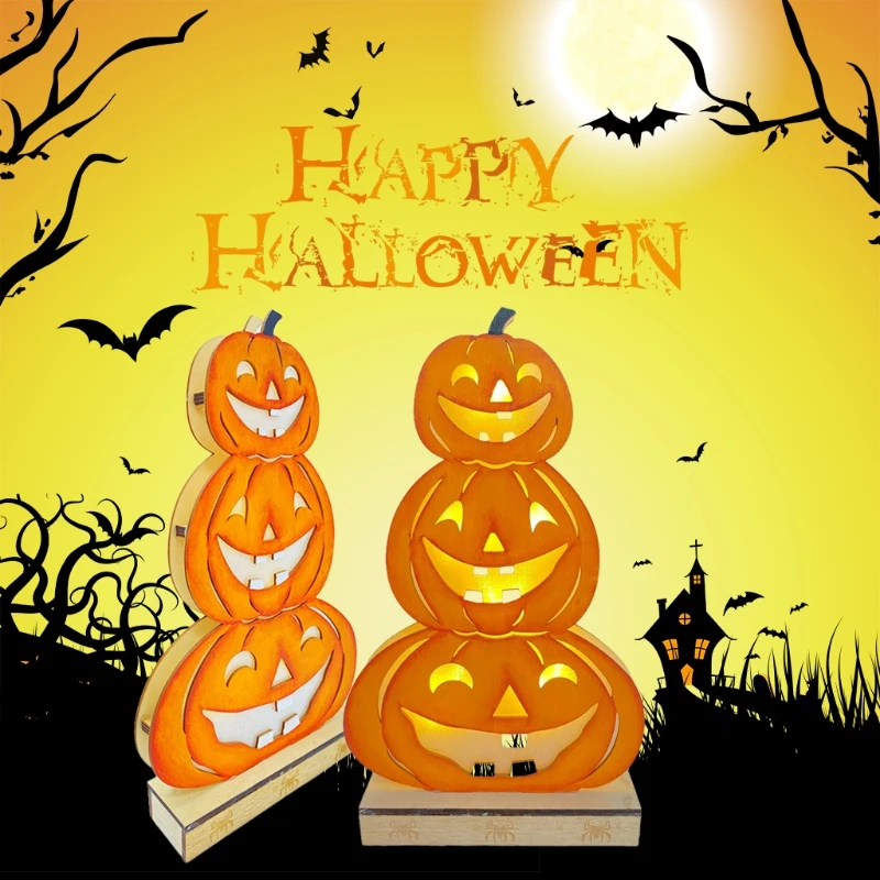 

Halloween Table Decorations Wooden Pumpkin with LED Light Centerpieces Signs