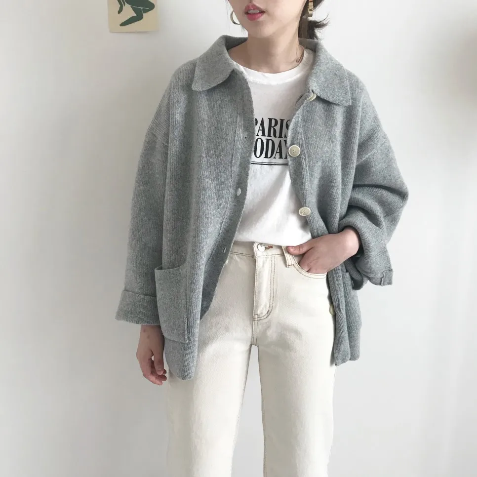 Корейский вязаный кардиган, свитер, женский зимний джемпер, Пальто Harajuku, элегантный повседневный Свободный кардиган с длинным рукавом, однобортное пальто