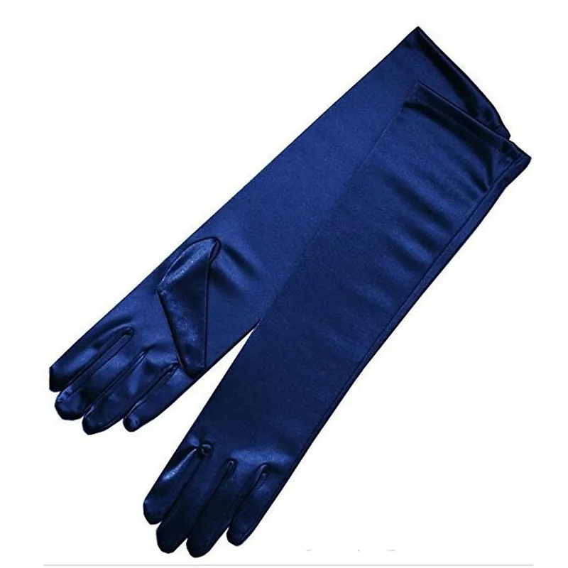 

Women's Evening Party Formal Gloves 22 Long Black White Satin Finger Mittens