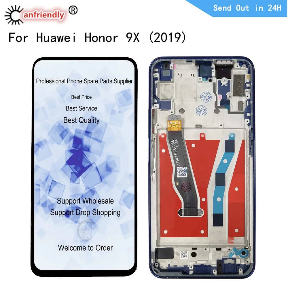 Pantalla LCD para Huawei Honor 9X 2019 STK-LX1, Digitalizador de pantalla t&aacute;ctil de pantalla LCD con montaje de marco, 9X-0