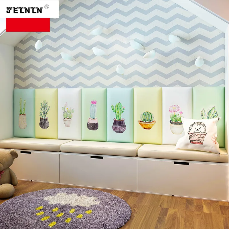 

Cactus pattern children's headboard bumper bedroom background wall sticker decoration 3d wall sticker tatami soft wall sticker