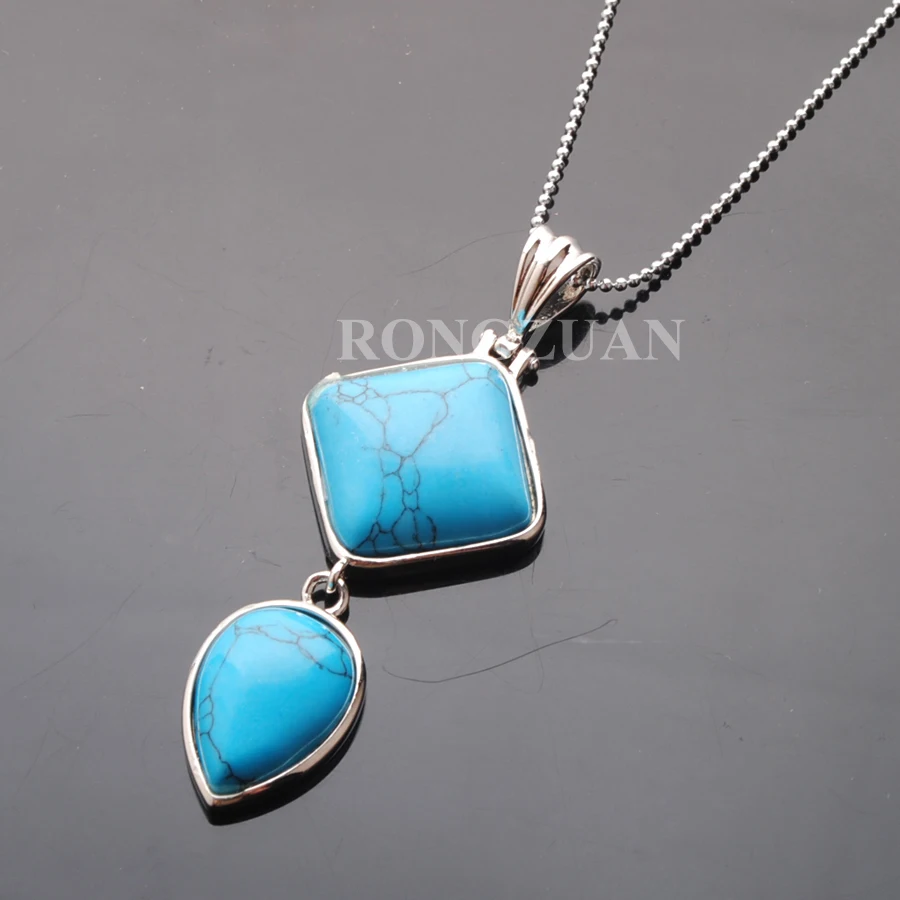 Blue Turquoise Несколько кулон из натурального камня бусины лазурит авантюрин аметистов ожерелье ISES ожерелье серебряная цепь 1" женские ювелирные изделия TBN387 - Окраска металла: Blue Turquoise