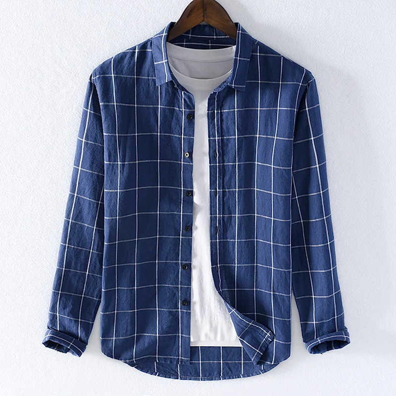 

Autumn new style plaid shirts men long sleeve casual blue shirt for men fashion tops shirt male brand chemise camisa overhemd