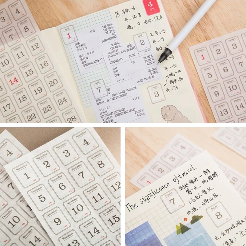 12 листов 365 дней календарь Васи этикетка ежедневник Руководство стикер DIY Ремесло