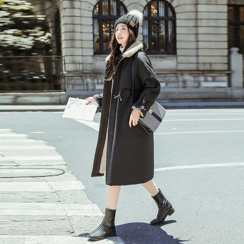 

2021 New Winter Jacket Women Warm Parkas Turn-down Collar Cotton Padded Parka Female Jacket Long Coat Slim Warm Outwear Q353