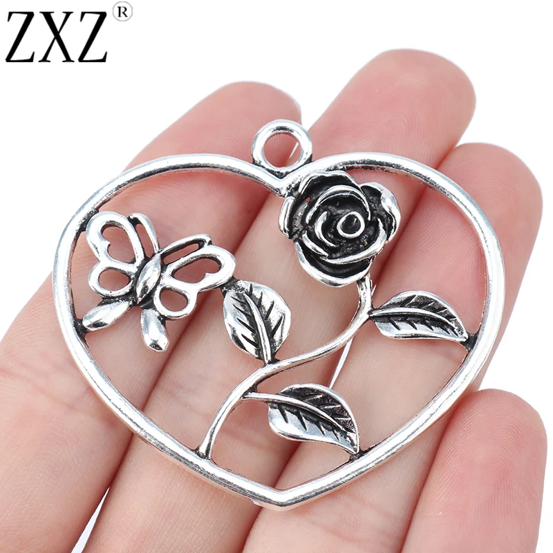 ZXZ 5 шт. тибетские серебряные ажурные подвески с открытым сердцем цветком розы