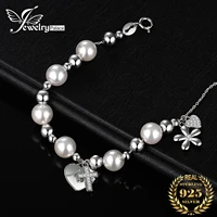 jewelrypalace simulated shell pearl flower cross heart love 925 sterling silver charm bracelet for baby girl adjustable bracelet