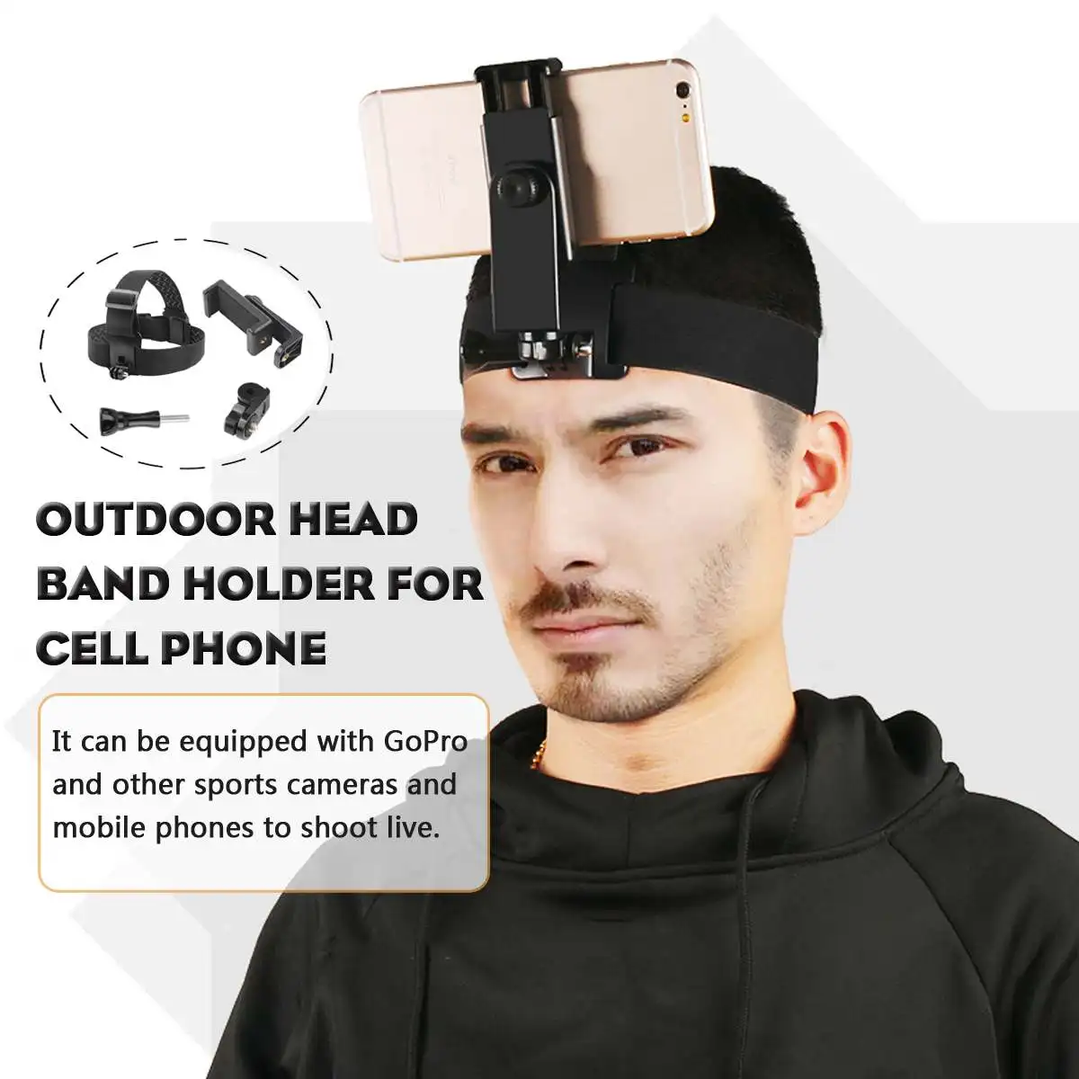 Outdoor head band Holder For Cell Phone Sports Cameras at Harness Strap Belt Mount Tripod Clip For 4-6.8 inch