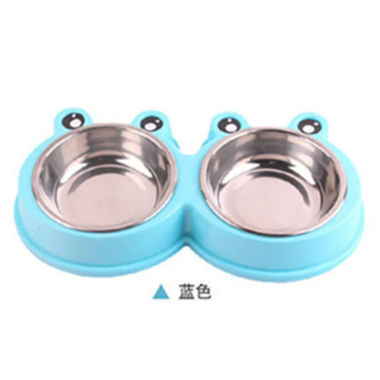 

Pet bowl cartoon frog double bowl pet stainless steel bowl pet feeder cat bowl dog basin pet products