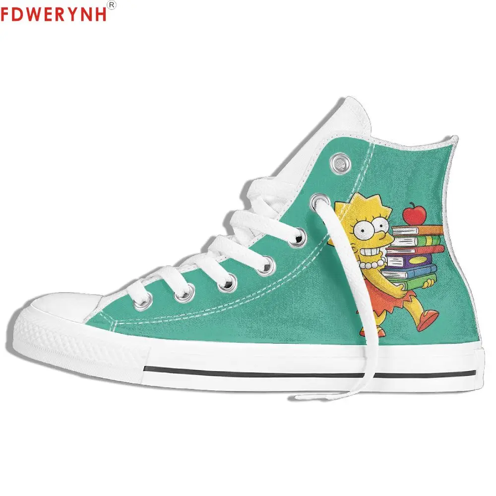 

Men Walking Shoes Classic Cartoon Character Lisa Marie Simpson High Top Lace-up Flat Canvas Shoes Light Custom Casual Sneaker