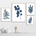 Картина на холсте с изображением листьев растений, Минималистский плакат с изображением синих листьев, настенные картины в скандинавском стиле для гостиной, украшение для дома