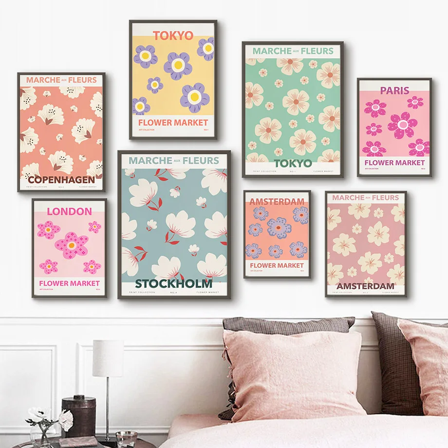 

Abstract Color Flower Market Tokyo Paris Wall Art Canvas Painting Nordic Posters And Prints Wall Pictures For Living Room Decor