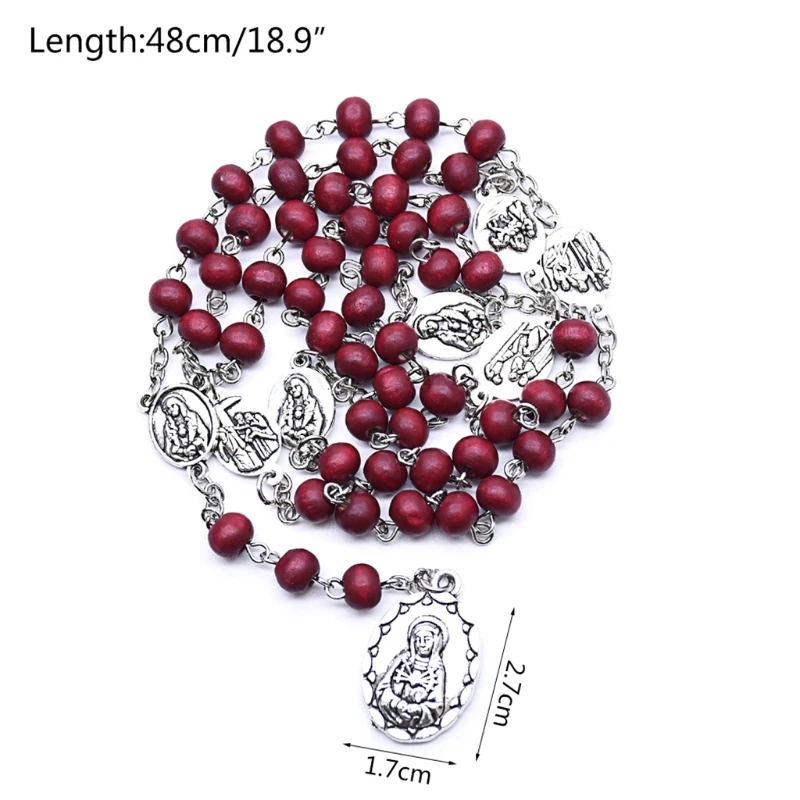 

Rosary Necklace Catholic Virgin Mary Pendant Necklaces Bead Long Chain Men Women Christian Fashion Jewelry Gift