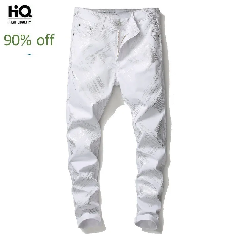 Новинка 2020 модные джинсы штаны мужские белые с принтом хип хоп облегающие деним