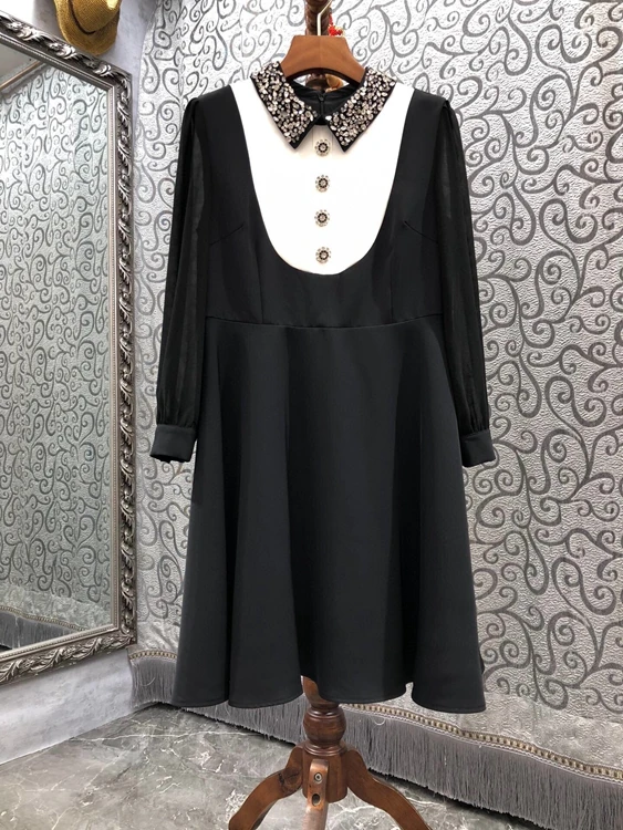 

Женское платье с длинным рукавом, платье с отложным воротником и длинными рукавами, украшенное стразами, 2021