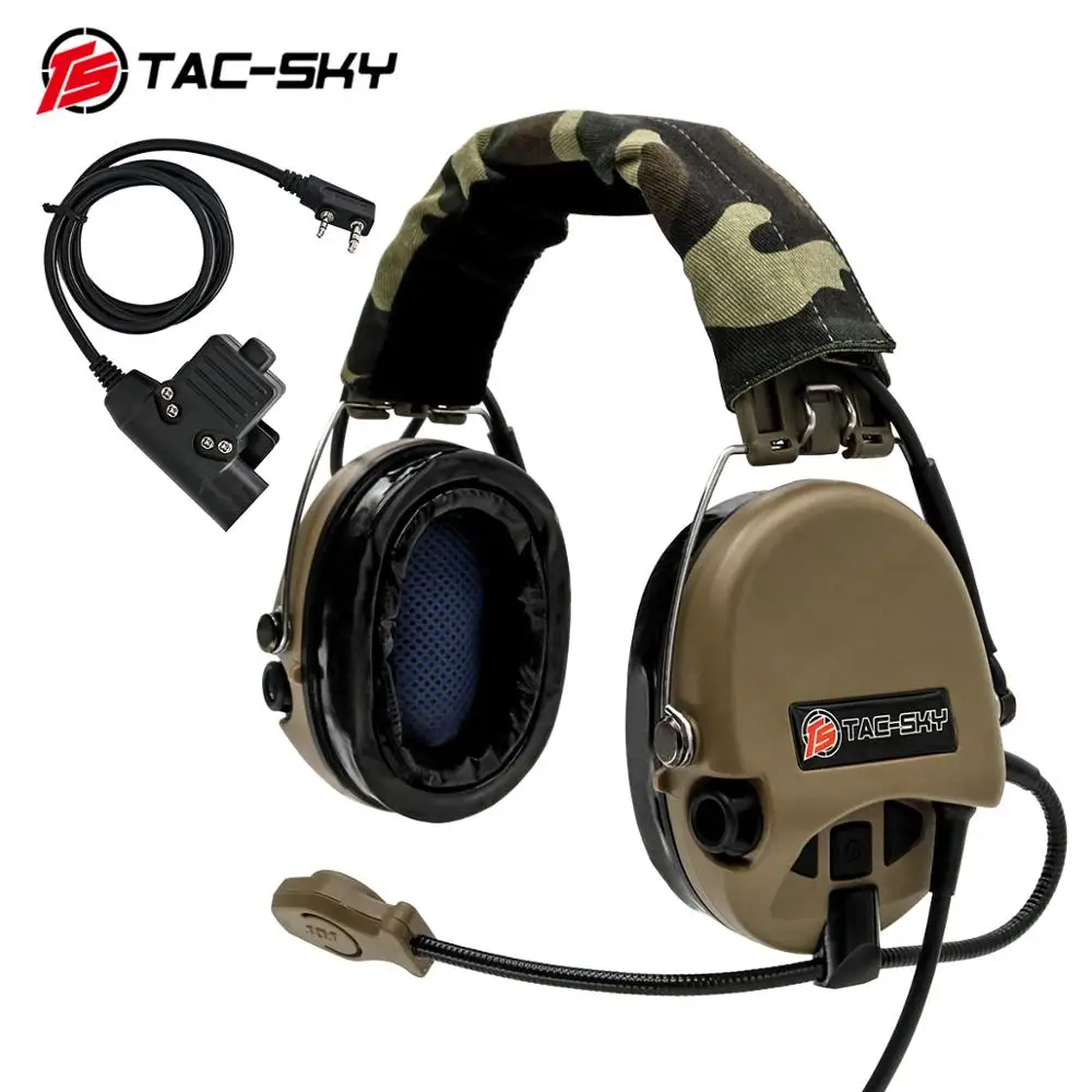 TAC-SKY Tactical Airsofte SORDIN Silicone Headphones Hunting Noise Reduction Shooting Headphones and Military Adapter U94 PTT DE