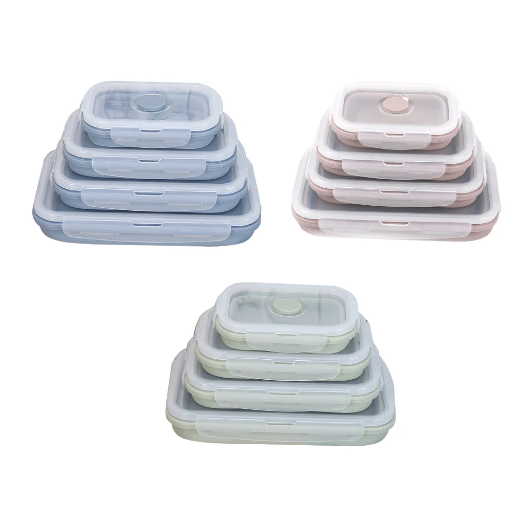 

4pcs 350ml 550ml 800ml 1200ml Silicone Collapsible Lunch Box Food Storage Container Bowl Rectangle Outdoor Portable