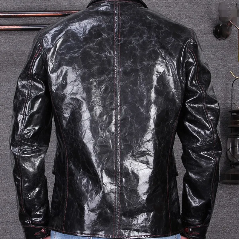 

Autumn Winter New Youthful Vitality Sheepskin Leather Jackets Slim Turn-Down Collar Vintage Male Short Genuine Leather Jackets