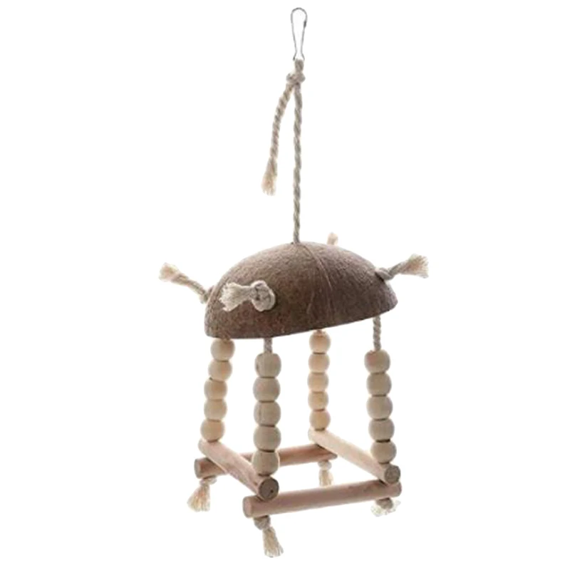 

Natural Coconut Shell Bird Nest House Hut Cage Feeder Pet Parrot With Hanging Lanyard Hanging Toy