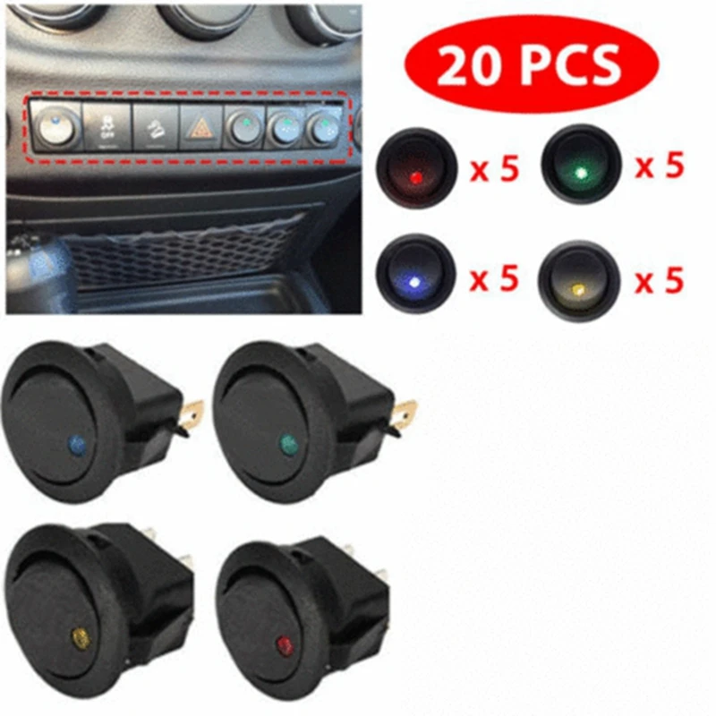 20PCS 12V ROCKER SWITCH Led Light Car Auto Boat Round ON/OFF SPST 20 AMP | Обустройство дома